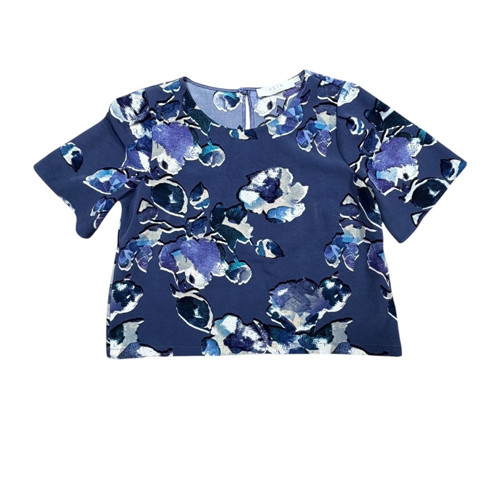 ASTR The Label Blue Floral Short Sleeve Cropped Blouse AT11994 Small